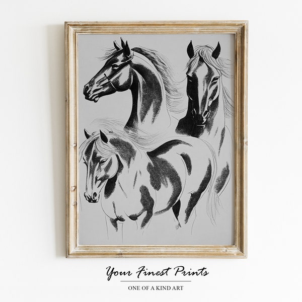 art mural industriel vintage | Gravure abstraite de cheval | croquis de cheval vintage | Impression de croquis antique | Oeuvre imprimable | Impression téléchargeable