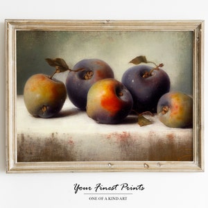 Vintage Kitchen Still Life Painting | Farmhouse Print | Oil Painting Print | Printable Artwork | Kitchen Art | Plums | Downloadable Print