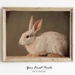 Vintage Rabbit Print | Neutral Country Nursery Wall Art | Easter | Antique Farmhouse | Oil Painting | Bunny Artwork | Downloadable Print
