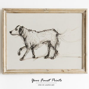 Dog Rustic Sketch Art | Antique Wall Art Print | Farmhouse Decor | Dog Sketch | Vintage Print | Printable Artwork | Downloadable Print