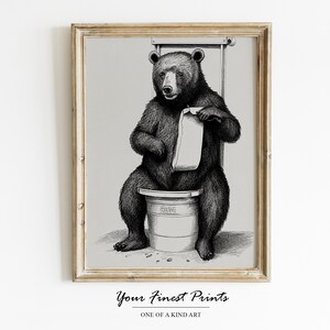 Bear on Toilet | Bath Tub Print | Vintage Surreal Bathroom Art | Bathroom Wall Art | Bathroom Decor | Bathroom Humour | Downloadable Print