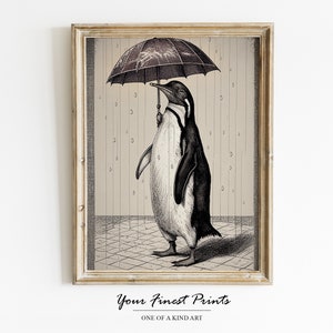 Penguin in Shower | Shower Print | Vintage Surreal Bathroom Art | Bathroom Wall Art | Bathroom Decor | Bathroom Humour | Downloadable Print