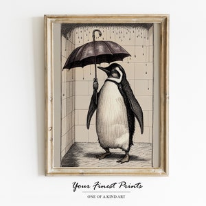 Penguin in Shower | Shower Print | Vintage Surreal Bathroom Art | Bathroom Wall Art | Bathroom Decor | Bathroom Humour | Downloadable Print