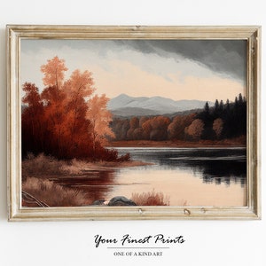 Autumn Landscape Painting | Moody Country Scenery | Antique Farmhouse Print | Oil Painting Print | Printable Artwork | Downloadable Print