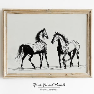 Vintage Industrial Wall Art | Abstract Horse Etching | Vintage Horse Sketch | Antique Sketch Print | Printable Artwork | Downloadable Print