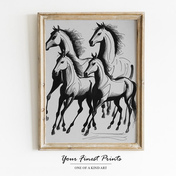 art mural industriel vintage | Gravure abstraite de cheval | croquis de cheval vintage | Impression de croquis antique | Oeuvre imprimable | Impression téléchargeable