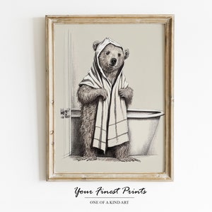 Bear in Bathrobe | Bath Tub Print | Vintage Surreal Bathroom Art | Bathroom Wall Art | Bathroom Decor | Bathroom Humour | Downloadable Print