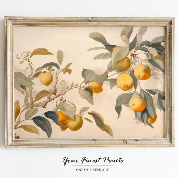 Vintage Lemon Tree Print | Antique | Rustic | Neutral | Kitchen Art Print | Watercolor Painting | Printable Artwork | Downloadable Print