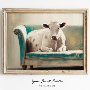Vintage Cow Print | Neutral Country Wall Art | Cow Art | Rustic Farmhouse Decor | Antique Farmhouse | Oil Painting | Downloadable Print