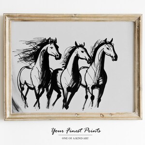 Vintage Industrial Wall Art | Abstract Horse Etching | Vintage Horse Sketch | Antique Sketch Print | Printable Artwork | Downloadable Print