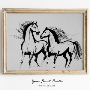 Vintage Industrial Wall Art | Abstract Horse Etching | Vintage Horse Sketch | Antique Sketch Print | Printable Artwork | Downloadable Print