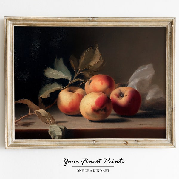 Vintage Kitchen Still Life Painting | Farmhouse Print | Oil Painting Print | Printable Artwork | Kitchen Art | Peaches | Downloadable Print