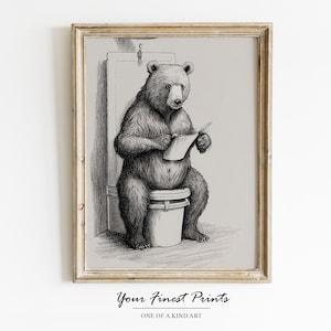 Bear on Toilet | Bath Tub Print | Vintage Surreal Bathroom Art | Bathroom Wall Art | Bathroom Decor | Bathroom Humour | Downloadable Print