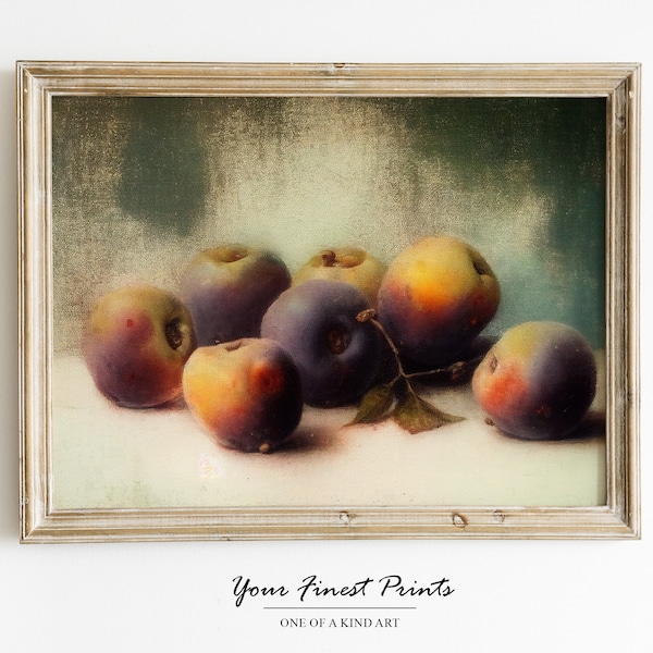 Vintage Kitchen Still Life Painting | Farmhouse Print | Oil Painting Print | Printable Artwork | Kitchen Art | Plums | Downloadable Print