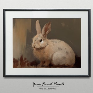 Vintage Rabbit Print | Neutral Country Nursery Wall Art | Easter | Antique Farmhouse | Oil Painting | Bunny Artwork | Framed Prints