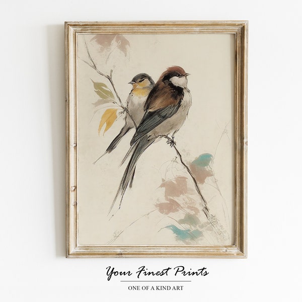 Vintage Bird Watercolor | Neutral Rustic Country Wall Art | Bird Art Sketch | Minimalist Painting | Printable Artwork | Downloadable Print