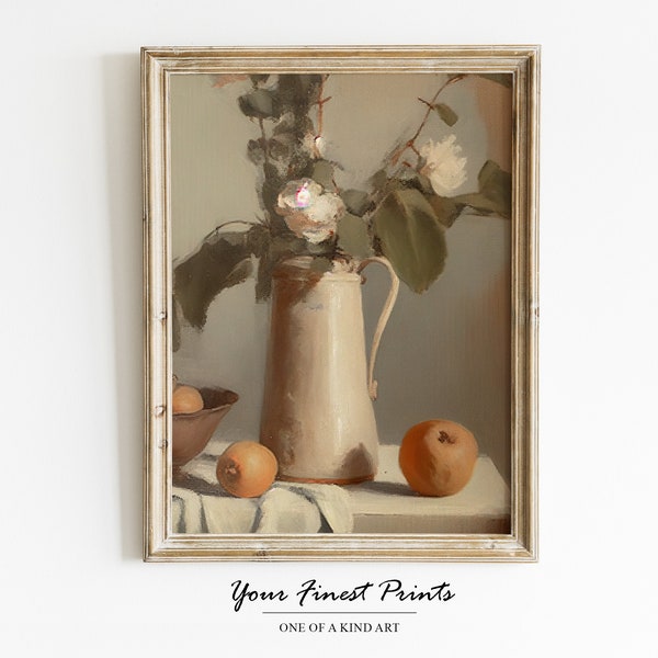 Vintage Kitchen Still Life Painting | Farmhouse Print | Oil Painting Print | Printable Artwork | Kitchen Art | Oranges | Downloadable Print