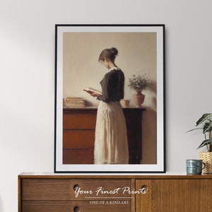 Antique Portrait Woman Reading | European | Vintage Print | Bedroom Wall Decor | Oil Painting Print | Printable Artwork | Framed Prints