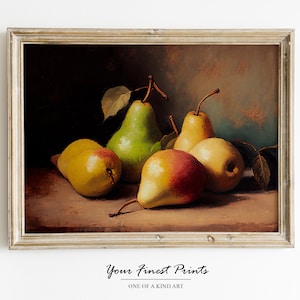 Vintage Kitchen Still Life Painting | Farmhouse Print | Oil Painting Print | Printable Artwork | Kitchen Art | Pears | Downloadable Print
