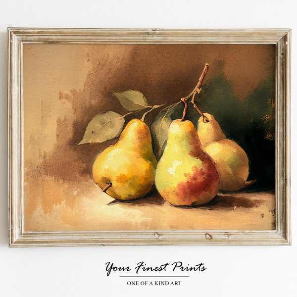 Vintage Kitchen Still Life Painting | Farmhouse Print | Oil Painting Print | Printable Artwork | Kitchen Art | Pears | Downloadable Print