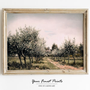 Apple Orchard Landscape | Moody Country Scenery | Antique Farmhouse Print | Oil Painting Print | Printable Artwork | Downloadable Print