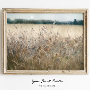Field Landscape Painting | Moody Country Scenery | Antique Farmhouse Print | Oil Painting Print | Printable Artwork | Downloadable Print
