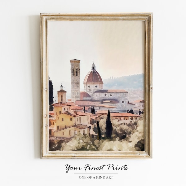 Vintage Italy | Florence Vintage Print | Neutral Architecture Cityscape | Vintage European Painting | Printable Artwork | Downloadable Print