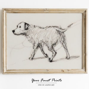 Dog Rustic Sketch Art | Antique Wall Art Print | Farmhouse Decor | Dog Sketch | Vintage Print | Printable Artwork | Downloadable Print