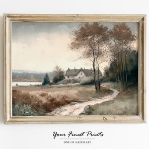 Green Landscape Painting | Moody Country Scenery | Antique Farmhouse Print | Oil Painting Print | Printable Artwork | Downloadable Print