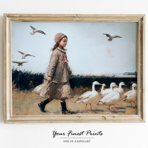 Vintage Nursery Painting | Farmhouse Print | Girls Room Country Decor | Vintage Print | Neutral Country Wall Art | Duck | Downloadable Print