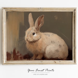 Vintage Rabbit Print | Neutral Country Nursery Wall Art | Easter | Antique Farmhouse | Oil Painting | Bunny Artwork | Downloadable Print