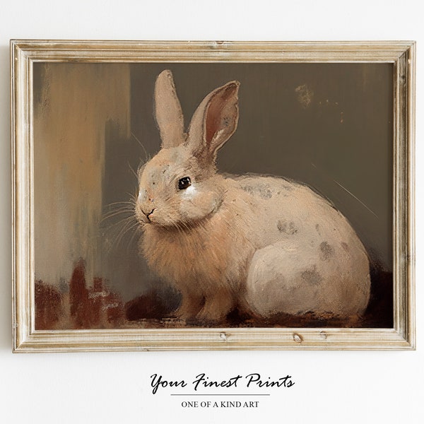 Vintage Rabbit Print | Neutral Country Nursery Wall Art | Easter | Antique Farmhouse | Oil Painting | Bunny Artwork | Downloadable Print