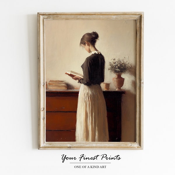 Retrato antiguo Mujer leyendo / Europeo / Impresión vintage / Decoración de la pared del dormitorio / Impresión de pintura al óleo / Obra de arte imprimible / Impresión descargable