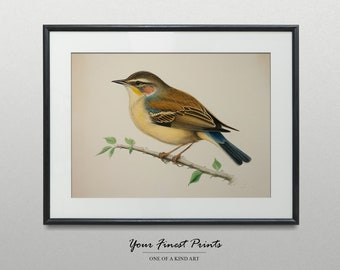Vintage Bird Watercolor | Neutral Rustic Country Wall Art | Bird Art Sketch | Minimalist Painting | Printable Artwork | Framed Prints
