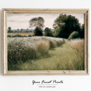 Field Landscape Painting | Moody Country Scenery | Antique Farmhouse Print | Oil Painting Print | Printable Artwork | Downloadable Print