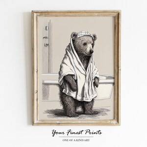 Bear in Bathrobe | Bath Tub Print | Vintage Surreal Bathroom Art | Bathroom Wall Art | Bathroom Decor | Bathroom Humour | Downloadable Print