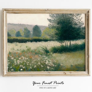 Field Landscape Painting | Moody Country Scenery | Antique Farmhouse Print | Oil Painting Print | Printable Artwork | Downloadable Print