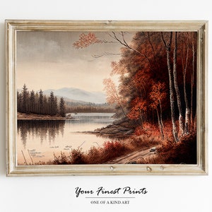 Autumn Landscape Painting | Moody Country Scenery | Antique Farmhouse Print | Oil Painting Print | Printable Artwork | Downloadable Print