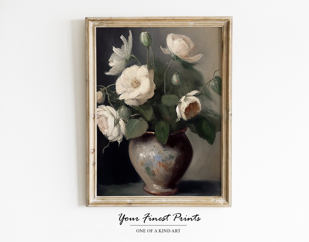 Vintage Flower Still Life Painting | White Roses | Antique | Oil ...