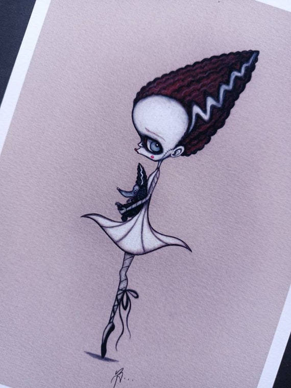 Bride of Frankenstein Print- Creepy Cute art- classic horror art- Monster art- Spooky Wall decor- Goth art- cult movie art- The Moth Stigma