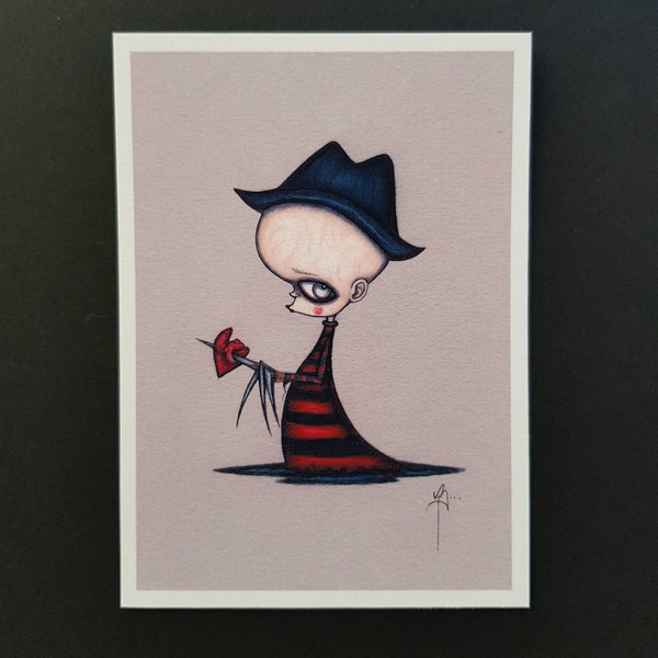 Freddy Krueger Print - limited edition mini giclee fine art print - Horror Movie Art - Creepy Cute Art - The Moth Stigma