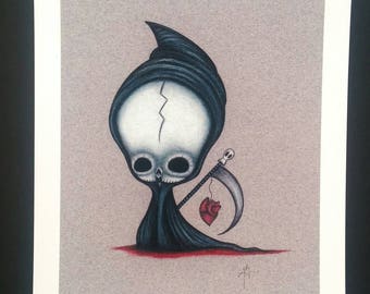 Grim Reaper Print - Pop Surrealism Art- limited edition giclee fine art print - Creepy Cute Art- Spooky Art - Halloween