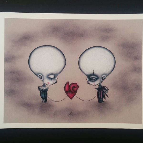 Creepy Twins Print - Pop Surrealism Art - limited edition giclee fine art print - Creepy Cute Illustration- Dark Art - Halloween