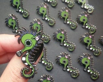 Seahorse Enamel Pin- gas mask pin- creepy Cute Pin- Pin Brooch- Pop Surrealism Art- Spooky  accessories- sea animals- goth- The Moth Stigma