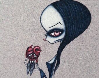Morticia Art Print - Limited edition Fine art giclee print - Dark wall decor - Gothic art - Addams Family Illustration - The Moth Stigma