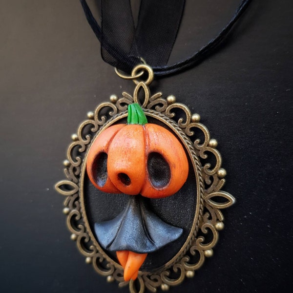 Pumpkin lady- Handmade  Limited edition Cameo - Halloween Art Pendant - Creepy cute Jewelry - Necklace pendant - The Moth Stigma