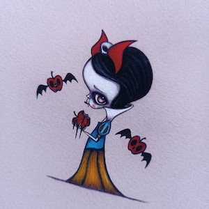 Vampire Snow White Print- Creepy Cute art- Goth Disney princess art- Snowwhite art- Spooky Wall decor- Goth art-drawing- The Moth Stigma