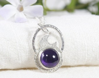 Amethyst & Sterling Silver Moon Necklace, Silver Necklace, Moon Jewelry, Handmade Jewelry, Moon, Amethyst, Feminine Power, Protection