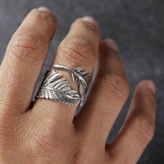 Anillo Pluma Hecho a Mano En Plata 925ml. Anillo Tribal. Joya