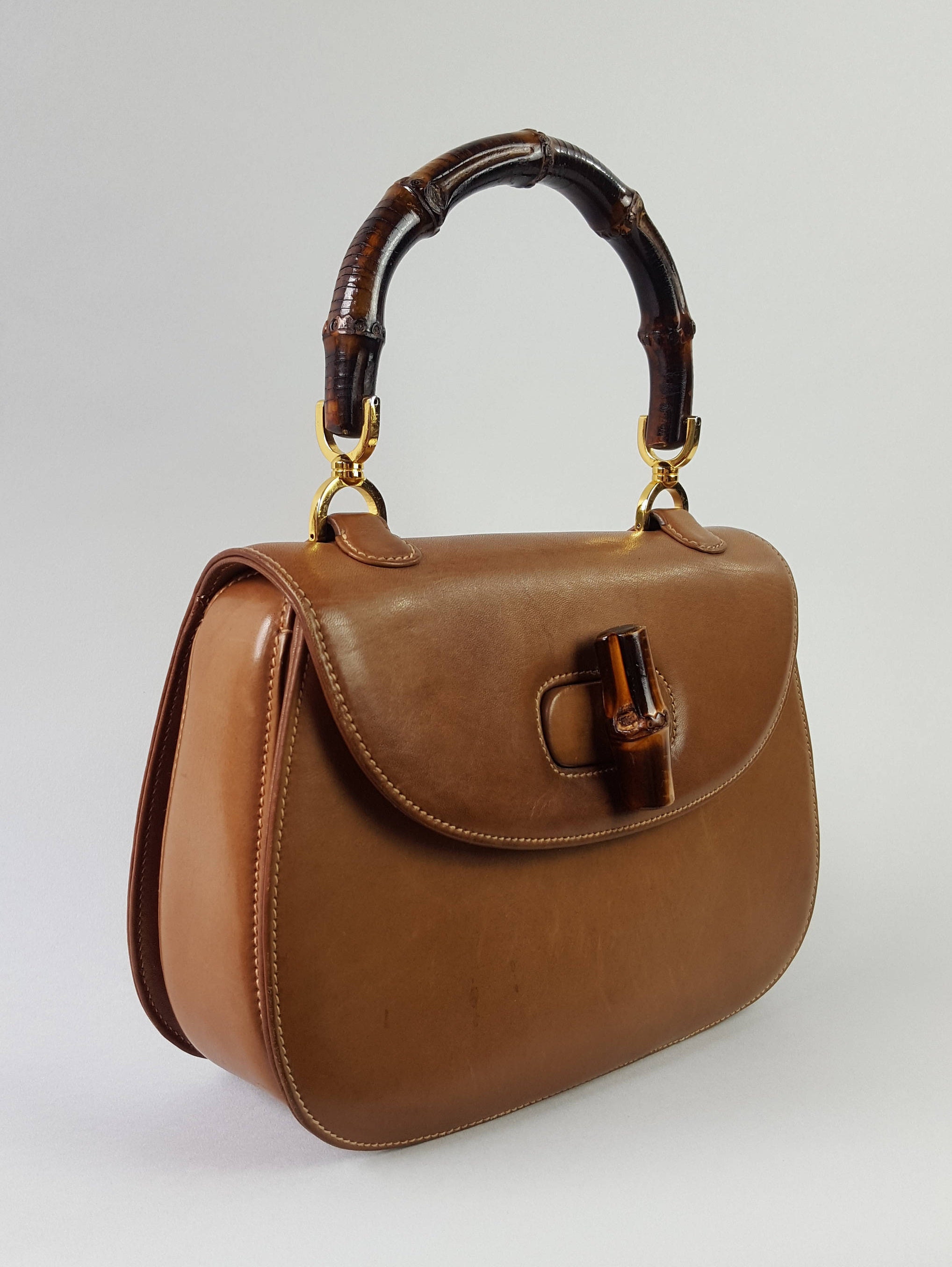 Vintage GUCCI Iconic Bamboo Bag - 1950's Authenticated Tan Brown